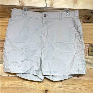 Eddie Bauer size 12 Tan High Waisted 5” Chino Shorts with Pork Chop Pockets